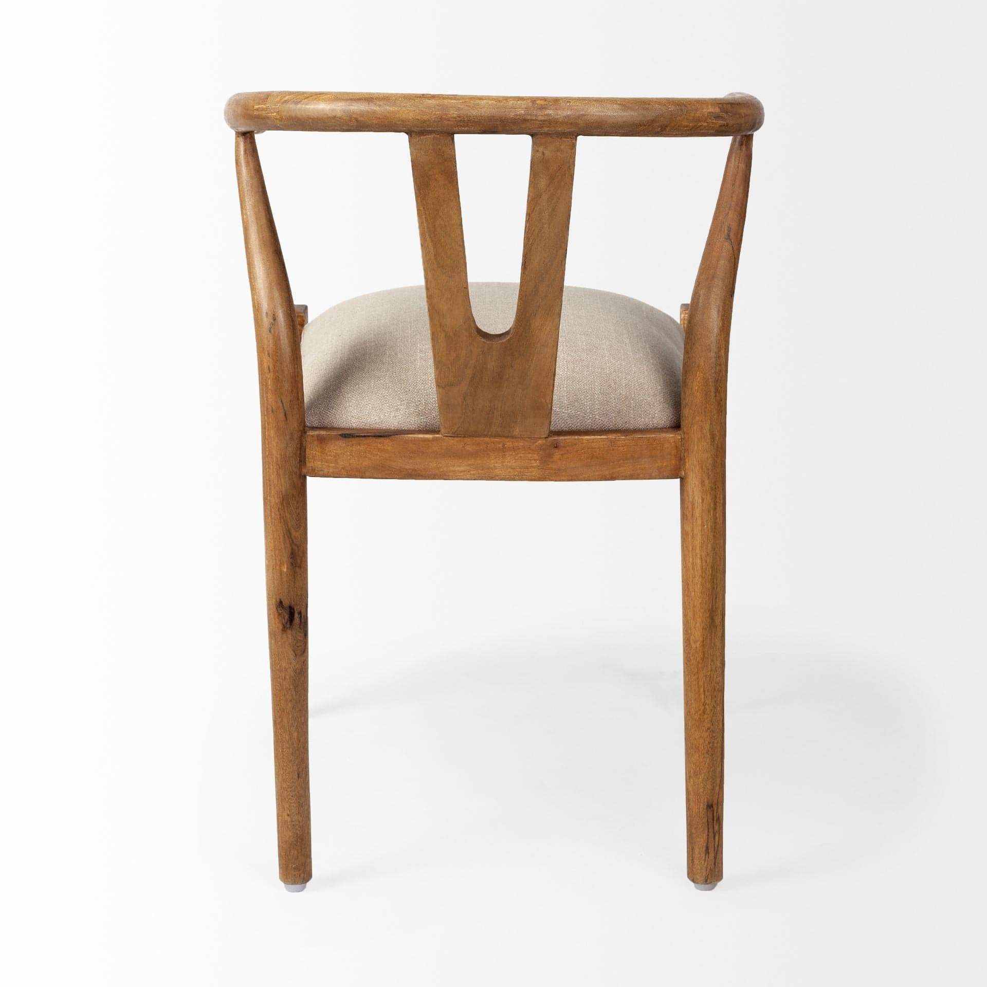 Beige And Brown Upholstered Fabric Wishbone Back - Homeroots - Flyclothing LLC
