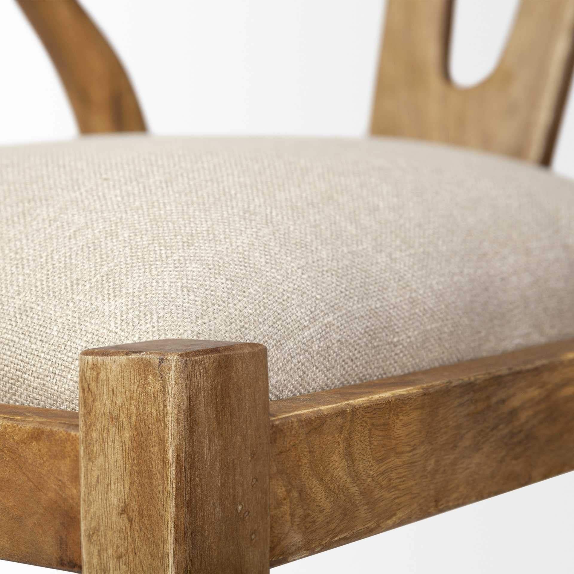 Beige And Brown Upholstered Fabric Wishbone Back - Homeroots - Flyclothing LLC