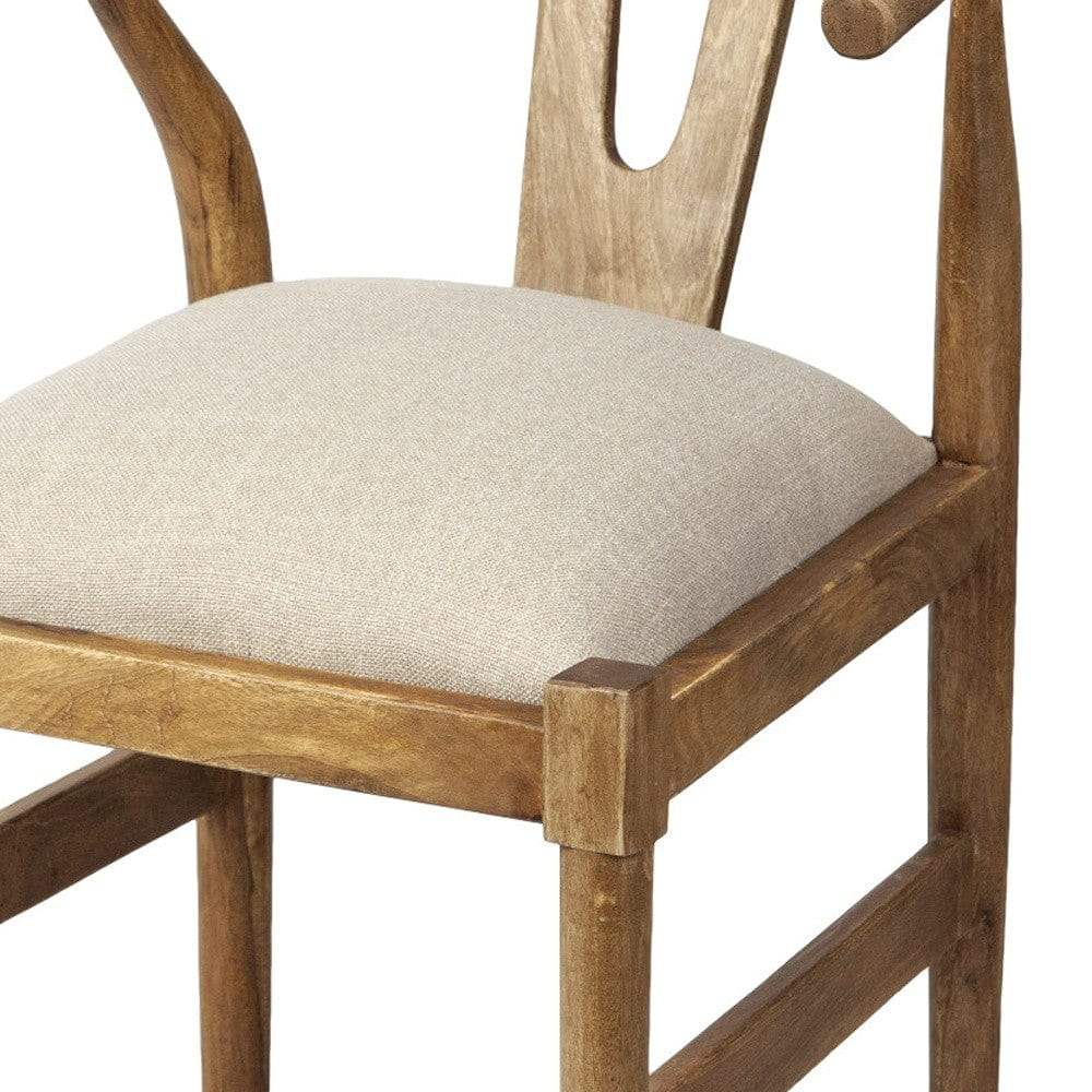 Beige And Brown Upholstered Fabric Wishbone Back - Homeroots - Flyclothing LLC