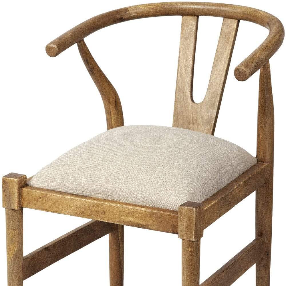 Beige And Brown Upholstered Fabric Wishbone Back - Homeroots - Flyclothing LLC
