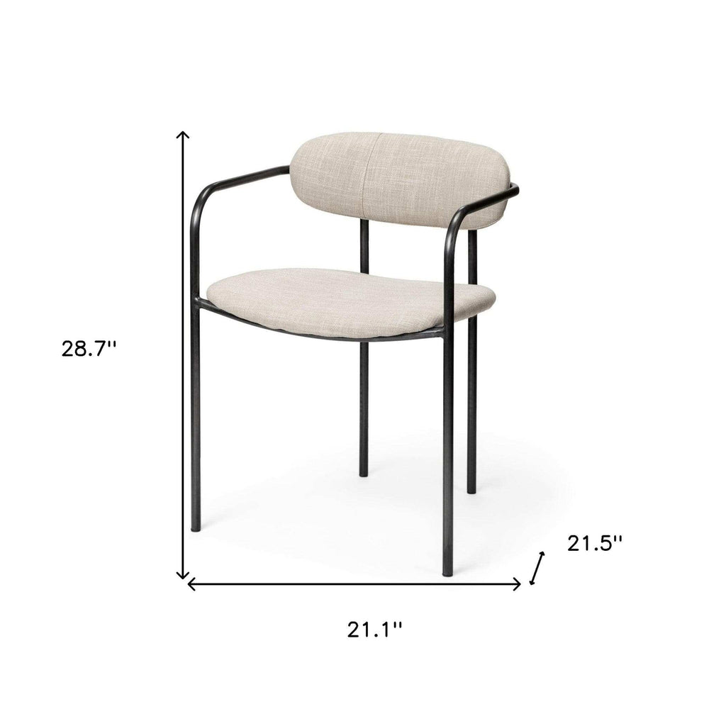 Set Of Two Beige And Gunmetal Upholstered Fabric Open Back Arm Chairs - Homeroots - Flyclothing LLC