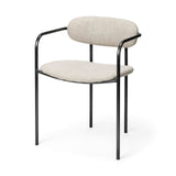 Set Of Two Beige And Gunmetal Upholstered Fabric Open Back Arm Chairs - Homeroots