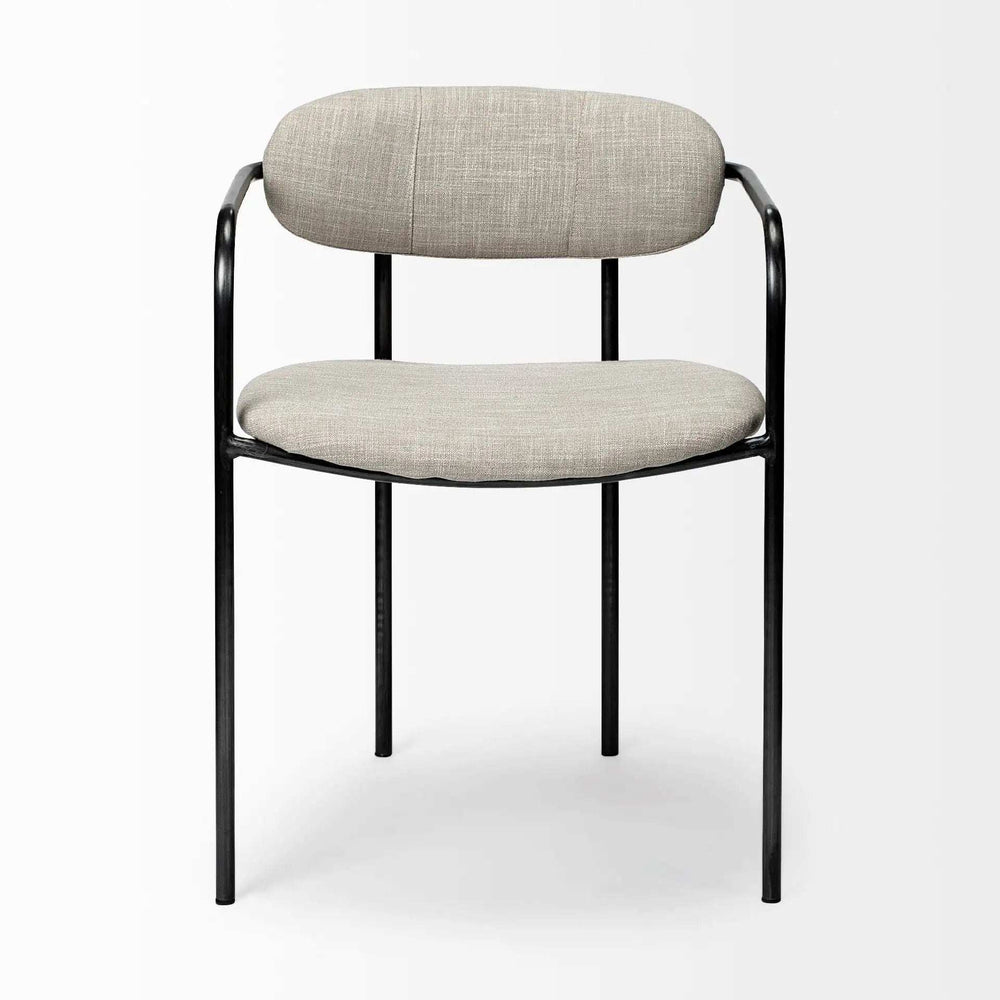 Set Of Two Beige And Gunmetal Upholstered Fabric Open Back Arm Chairs - Homeroots - Flyclothing LLC