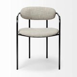 Set Of Two Beige And Gunmetal Upholstered Fabric Open Back Arm Chairs - Homeroots