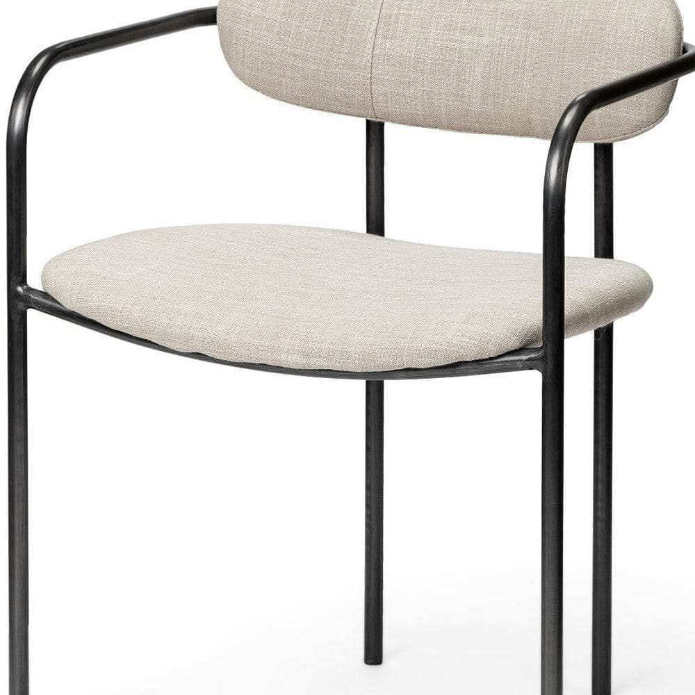 Set Of Two Beige And Gunmetal Upholstered Fabric Open Back Arm Chairs - Homeroots - Flyclothing LLC