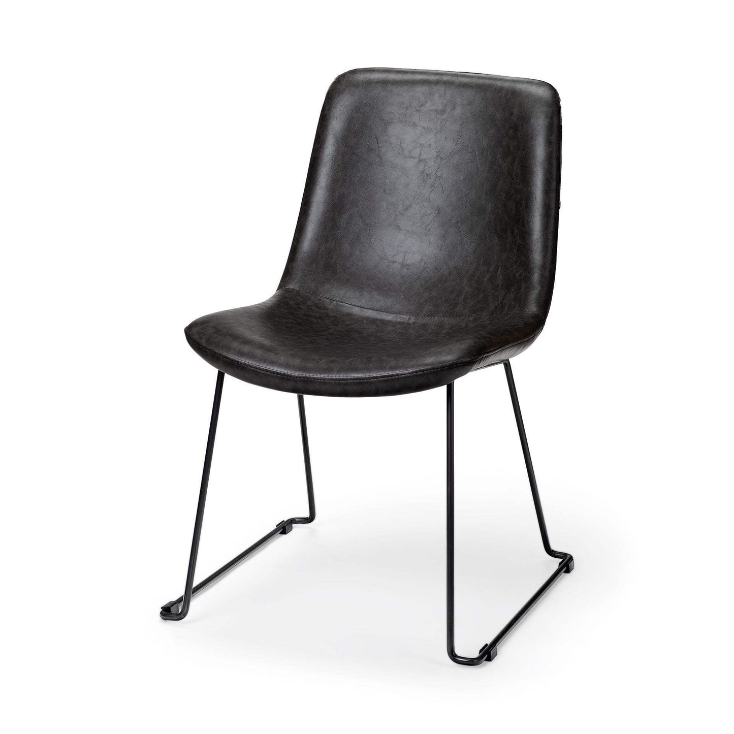Set Of Two Black Upholstered Faux leather Side Chairs - Homeroots - Flyclothing LLC
