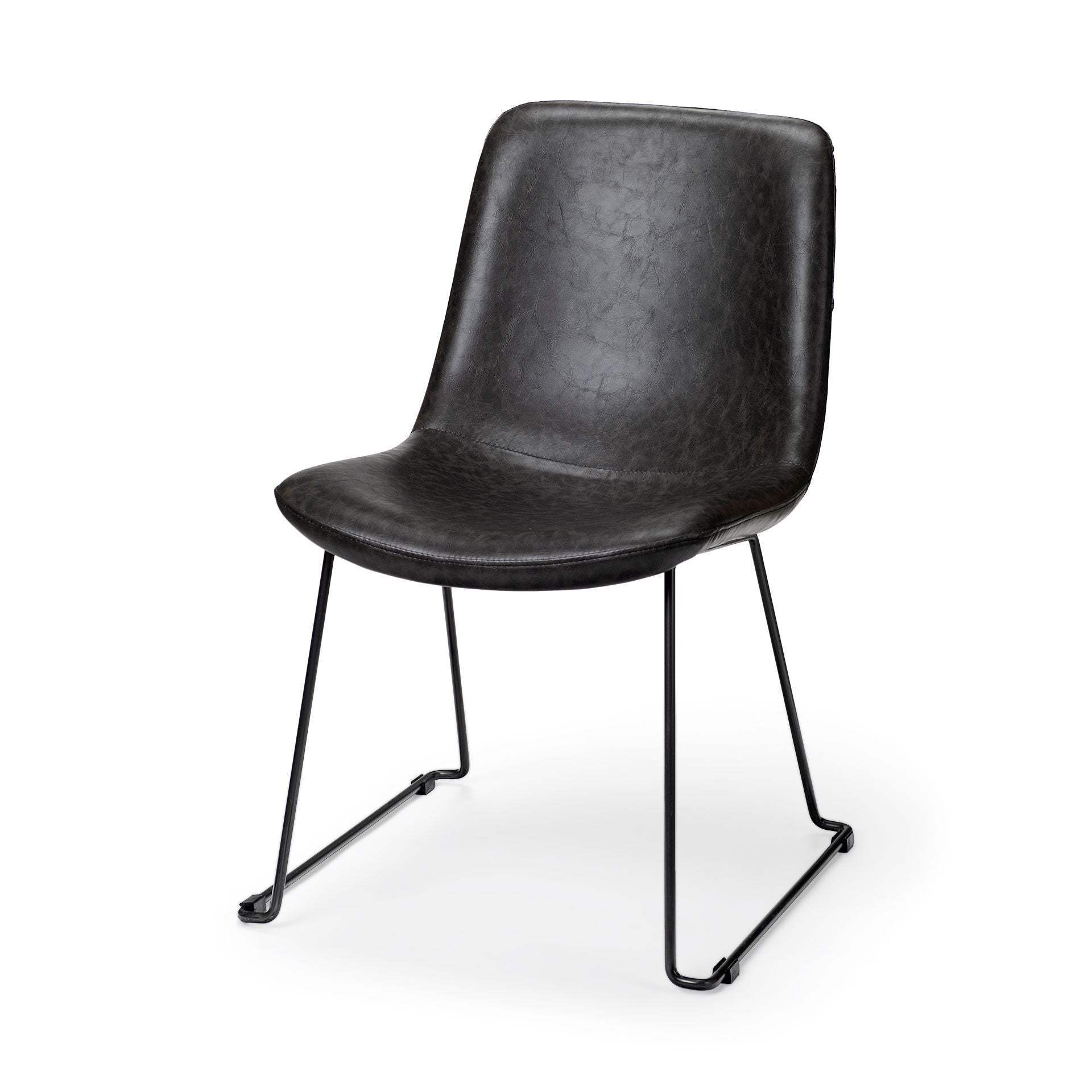 Set Of Two Black Upholstered Faux leather Side Chairs - Homeroots - Flyclothing LLC