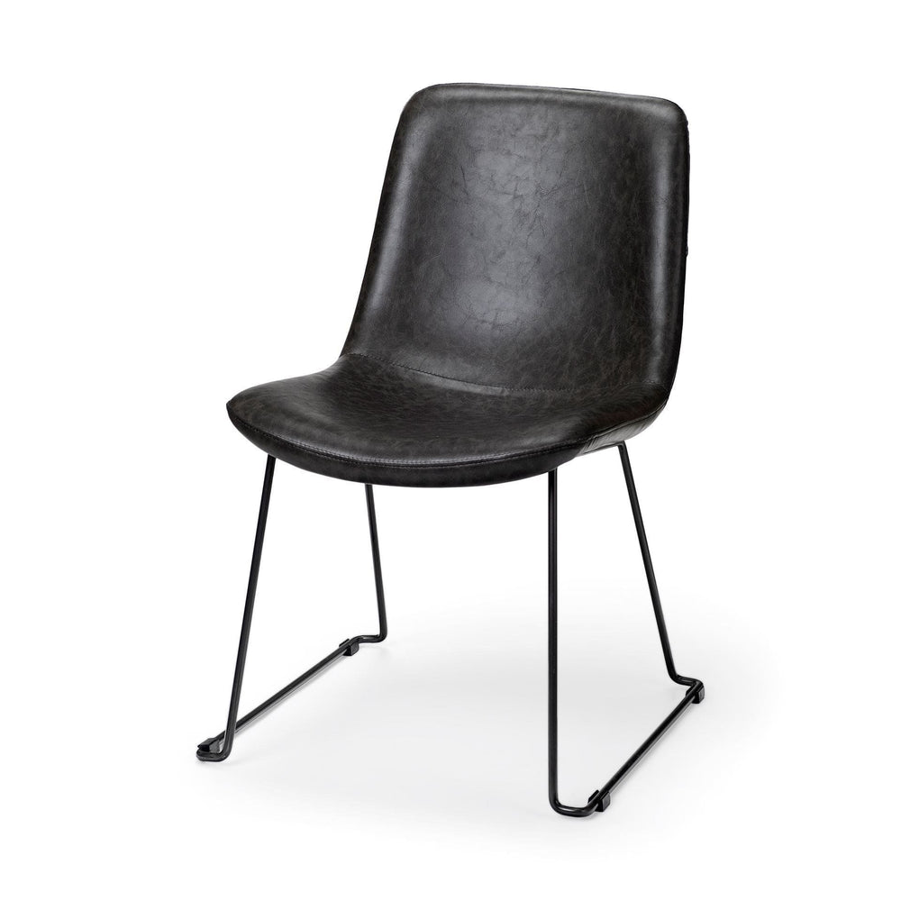 Set Of Two Black Upholstered Faux leather Side Chairs - Homeroots