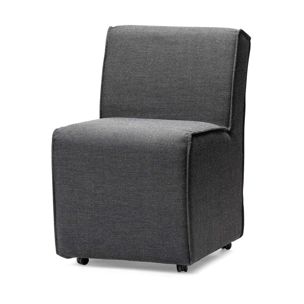 Set of Two Gray Upholstered Fabric Dining Side Chairs With Wheels - Homeroots