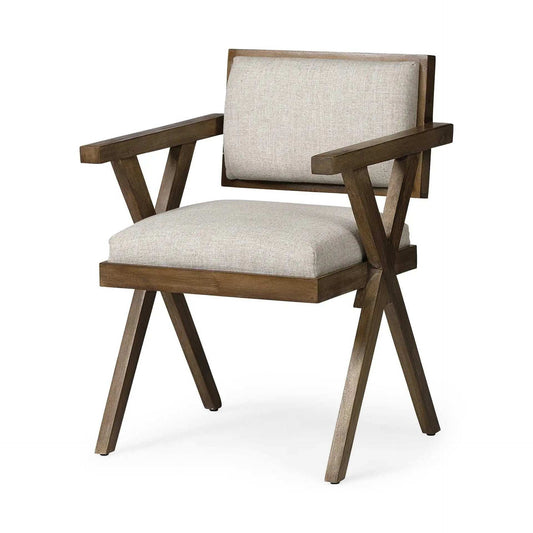 Cream And Brown Upholstered Fabric Open Back Dining Arm Chair - Homeroots - Flyclothing LLC