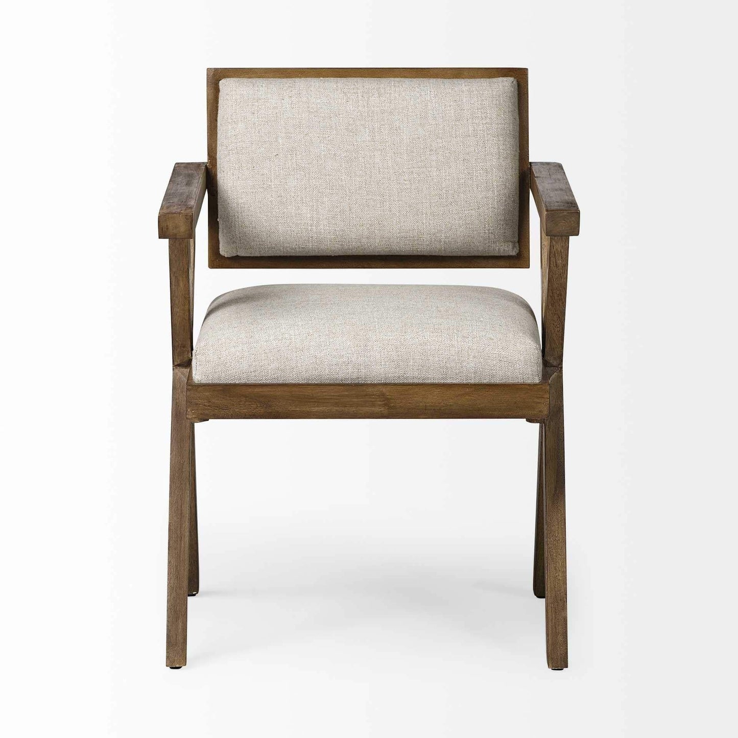 Cream And Brown Upholstered Fabric Open Back Dining Arm Chair - Homeroots - Flyclothing LLC