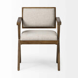 Cream And Brown Upholstered Fabric Open Back Dining Arm Chair - Homeroots - Flyclothing LLC