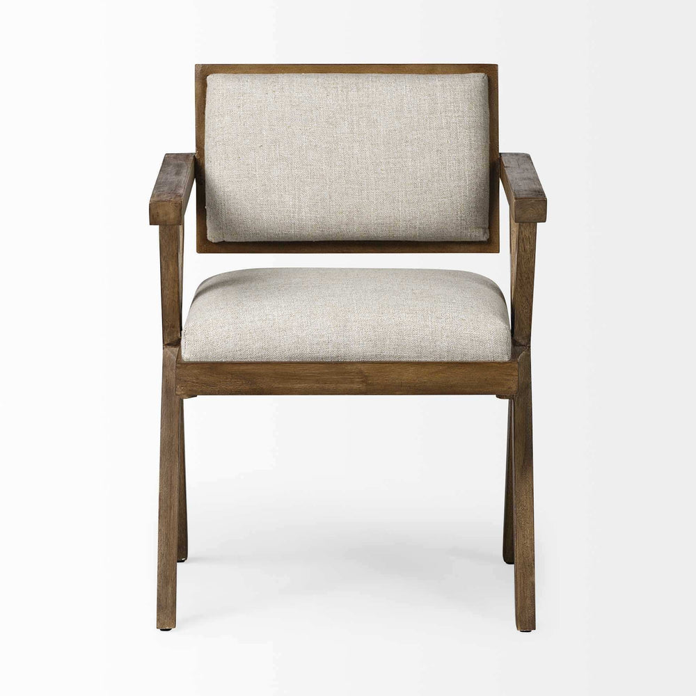 Cream And Brown Upholstered Fabric Open Back Dining Arm Chair - Homeroots - Flyclothing LLC