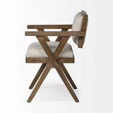 Cream And Brown Upholstered Fabric Open Back Dining Arm Chair - Homeroots - Flyclothing LLC