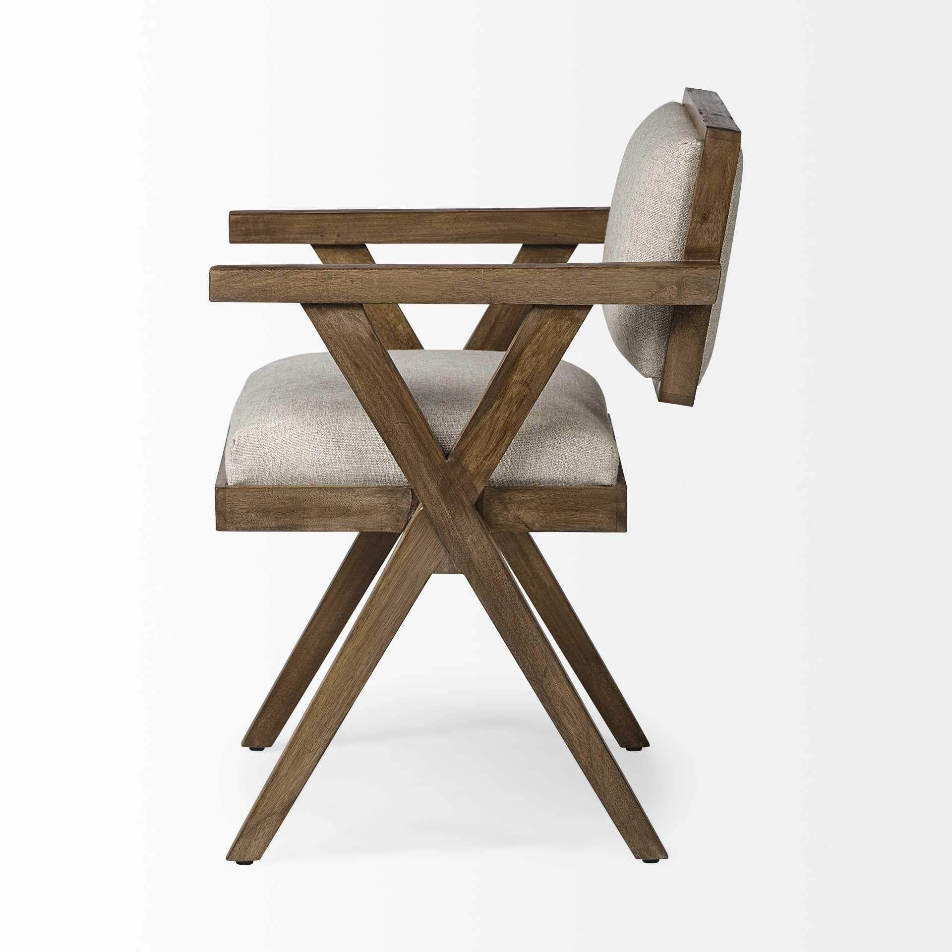 Cream And Brown Upholstered Fabric Open Back Dining Arm Chair - Homeroots - Flyclothing LLC