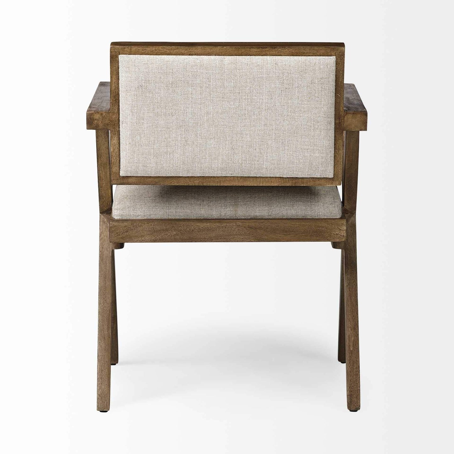 Cream And Brown Upholstered Fabric Open Back Dining Arm Chair - Homeroots - Flyclothing LLC