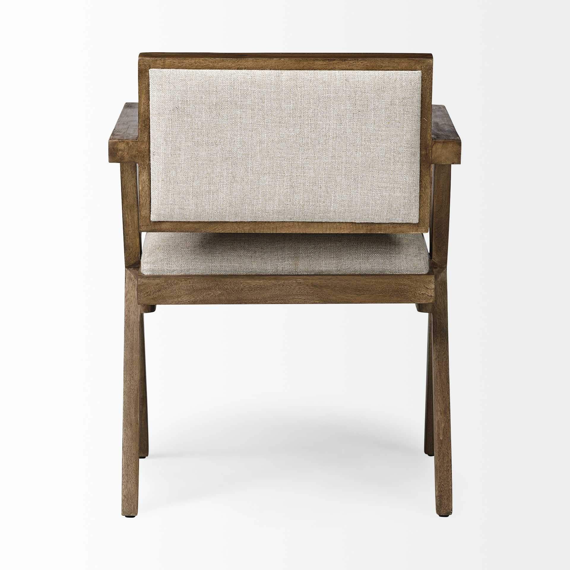 Cream And Brown Upholstered Fabric Open Back Dining Arm Chair - Homeroots - Flyclothing LLC