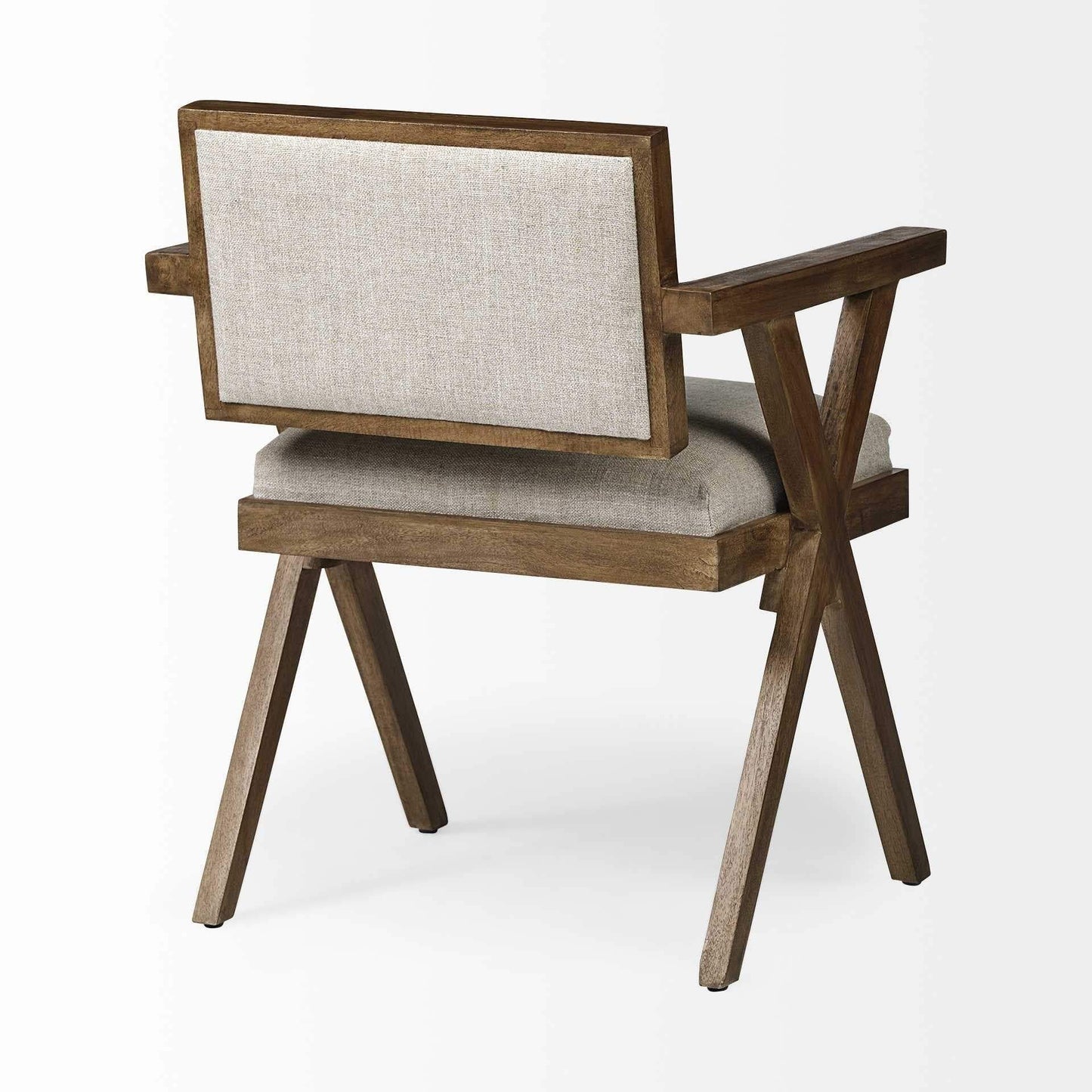 Cream And Brown Upholstered Fabric Open Back Dining Arm Chair - Homeroots - Flyclothing LLC