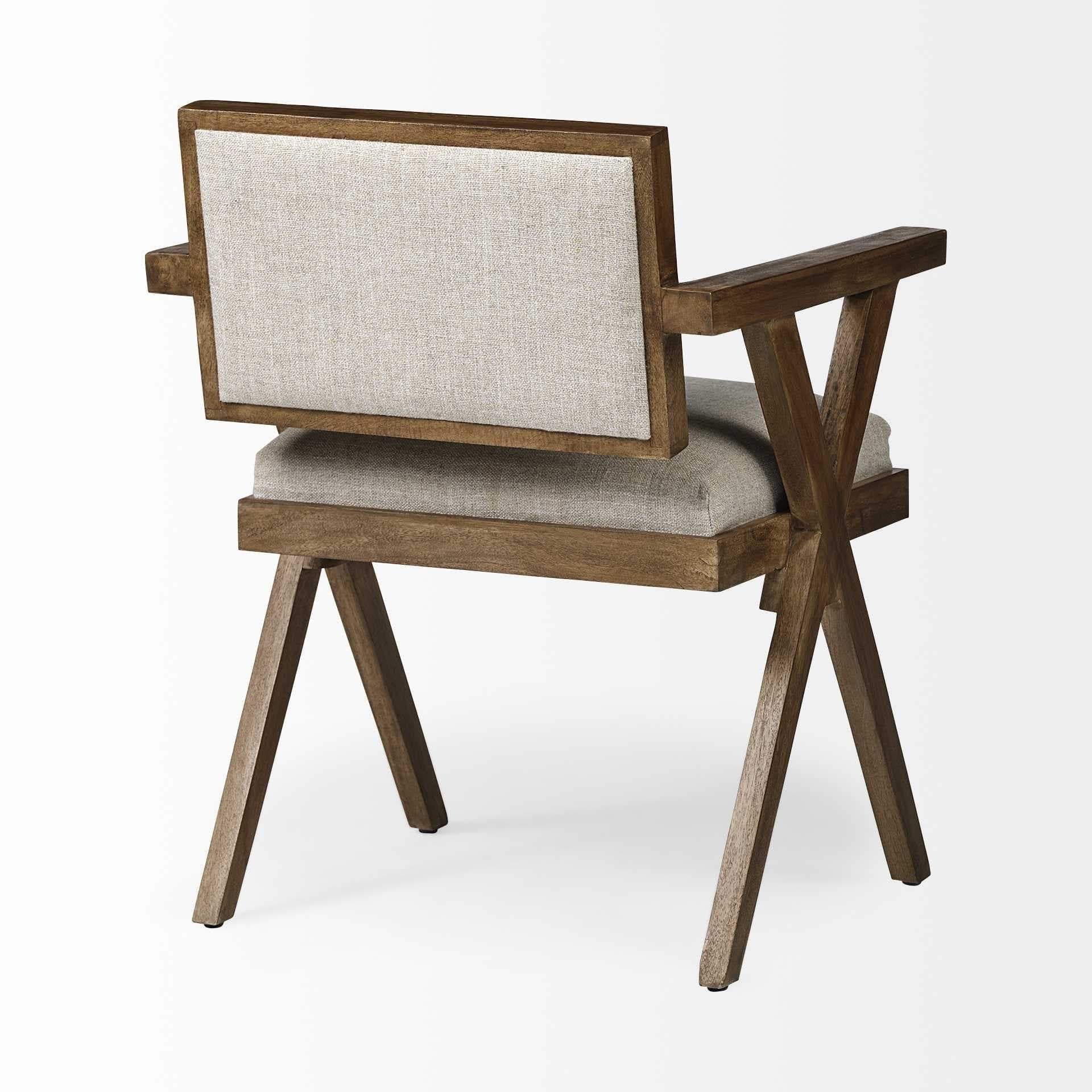 Cream And Brown Upholstered Fabric Open Back Dining Arm Chair - Homeroots - Flyclothing LLC