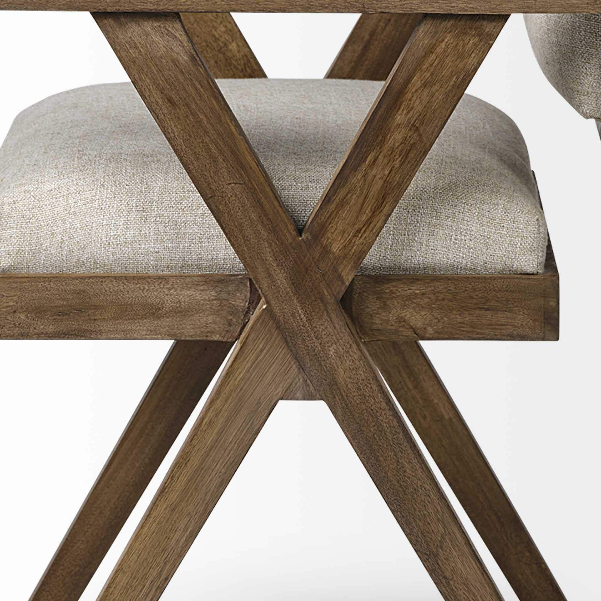Cream And Brown Upholstered Fabric Open Back Dining Arm Chair - Homeroots - Flyclothing LLC