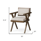 Cream And Brown Upholstered Fabric Open Back Dining Arm Chair - Homeroots - Flyclothing LLC