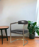 Black And Gold Upholstered Leather Open Back Dining Arm Chair - Homeroots