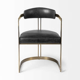 Black And Gold Upholstered Leather Open Back Dining Arm Chair - Homeroots