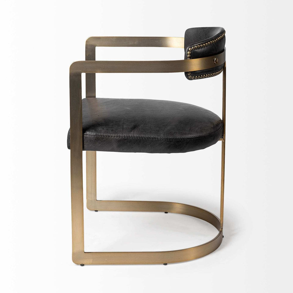 Black And Gold Upholstered Leather Open Back Dining Arm Chair - Homeroots - Flyclothing LLC
