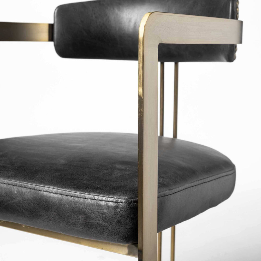 Black And Gold Upholstered Leather Open Back Dining Arm Chair - Homeroots - Flyclothing LLC