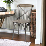 Set Of Two Brown And Gray Wood Cross Back Side Chairs - Homeroots - Flyclothing LLC