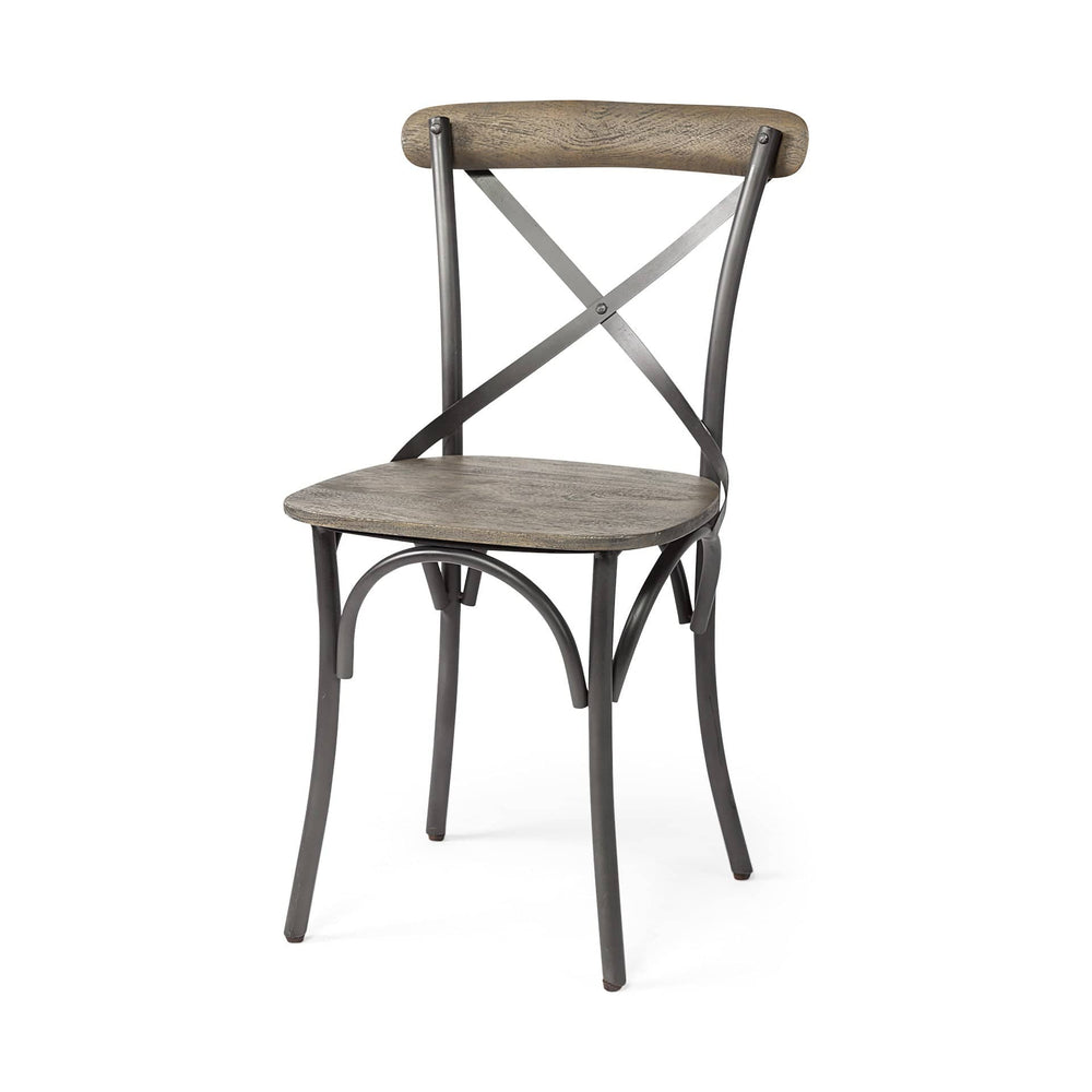 Set Of Two Brown And Gray Wood Cross Back Side Chairs - Homeroots
