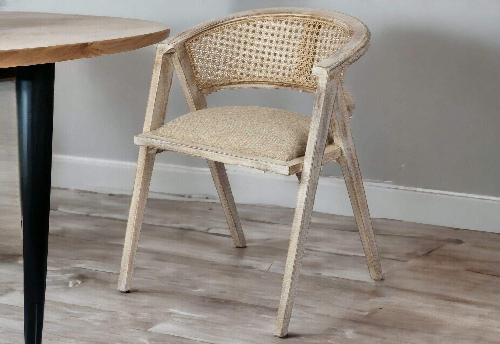 Beige And Gray Upholstered Linen Curved Back Dining Arm Chair - Homeroots - Flyclothing LLC