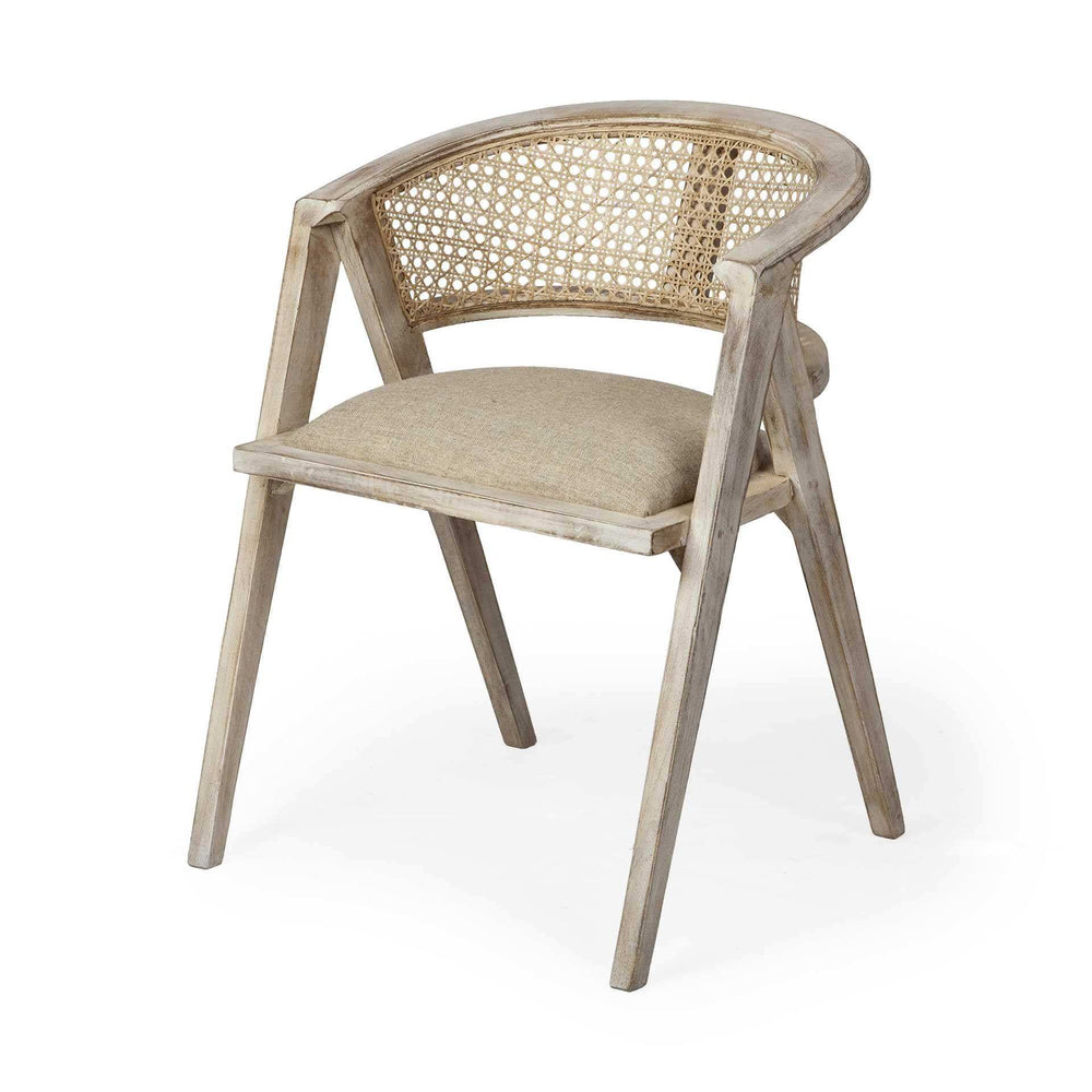 Beige And Gray Upholstered Linen Curved Back Dining Arm Chair - Homeroots - Flyclothing LLC