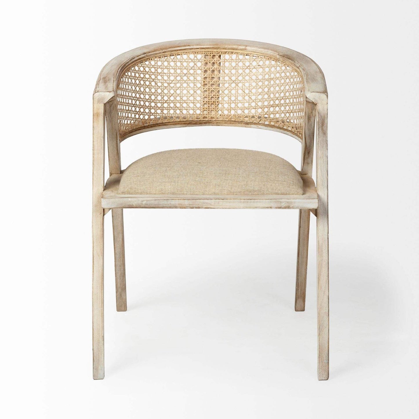 Beige And Gray Upholstered Linen Curved Back Dining Arm Chair - Homeroots - Flyclothing LLC