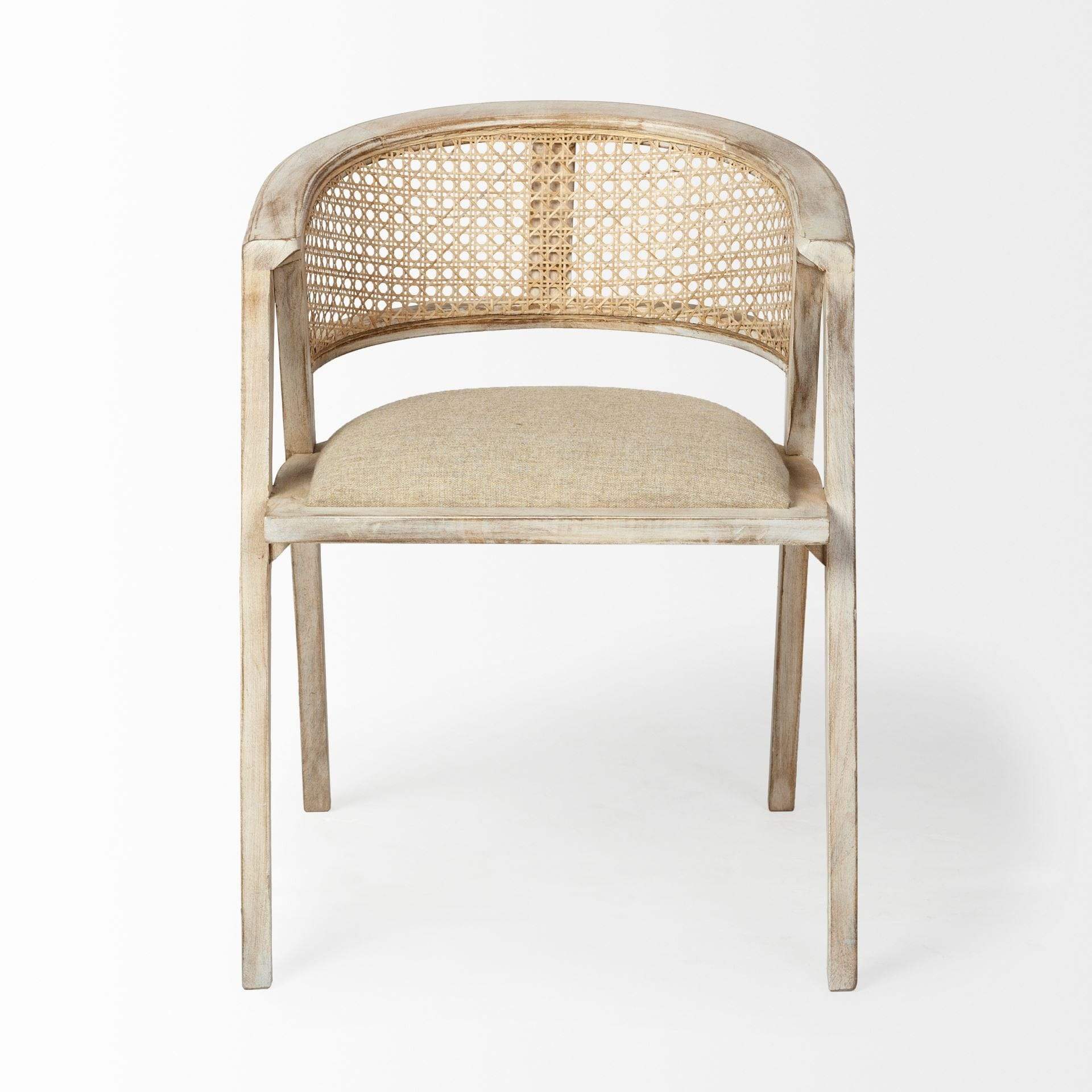 Beige And Gray Upholstered Linen Curved Back Dining Arm Chair - Homeroots - Flyclothing LLC