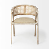 Beige And Gray Upholstered Linen Curved Back Dining Arm Chair - Homeroots