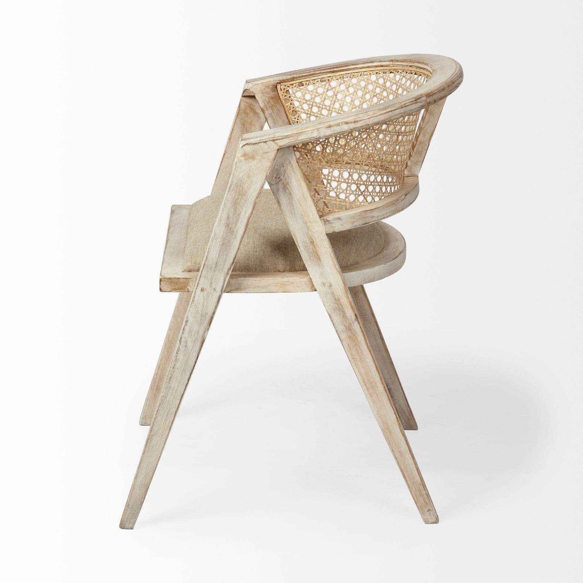 Beige And Gray Upholstered Linen Curved Back Dining Arm Chair - Homeroots - Flyclothing LLC