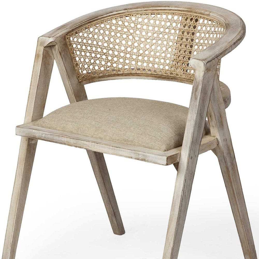 Beige And Gray Upholstered Linen Curved Back Dining Arm Chair - Homeroots - Flyclothing LLC