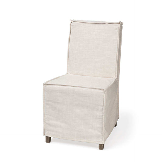 Beige And Brown Slipcovered Wood Parsons chair - Homeroots - Flyclothing LLC