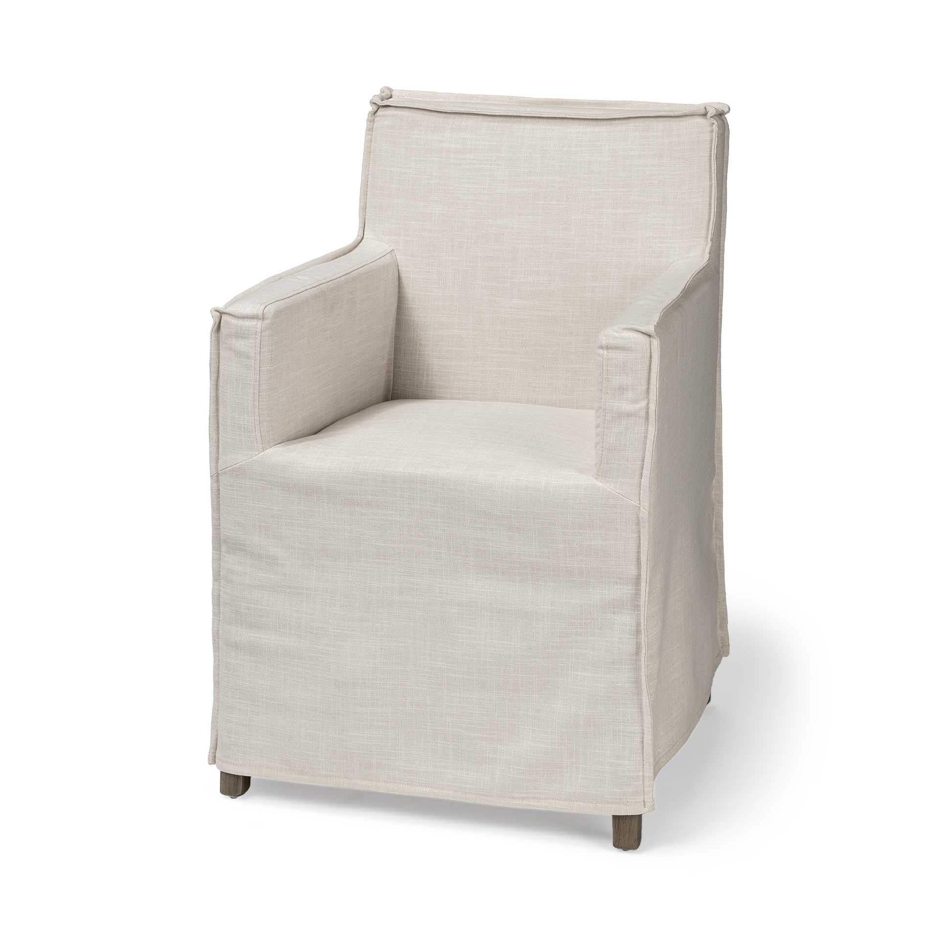 Cream And Brown Slipcovered Wood Dining Arm Chair - Homeroots - Flyclothing LLC