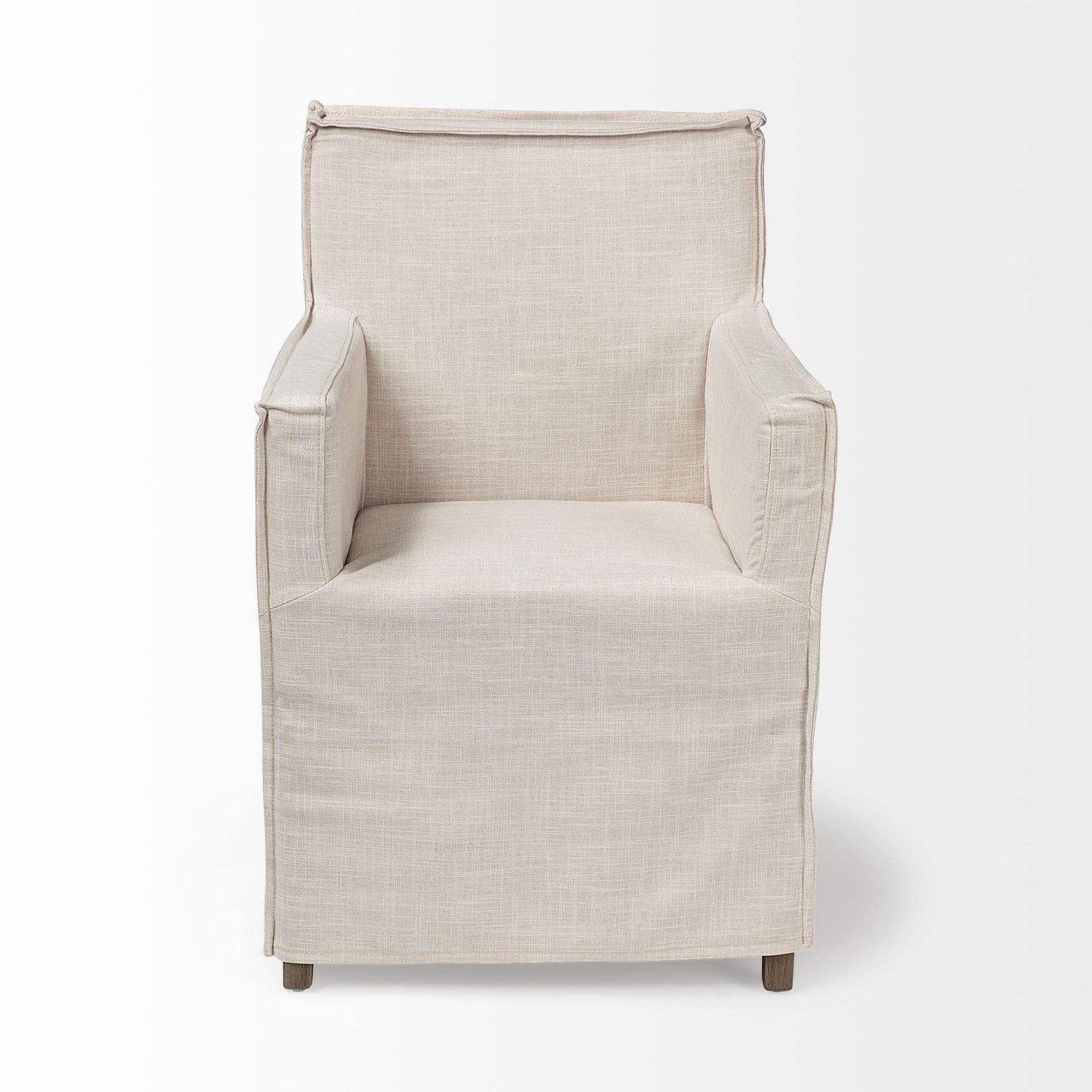 Cream And Brown Slipcovered Wood Dining Arm Chair - Homeroots - Flyclothing LLC