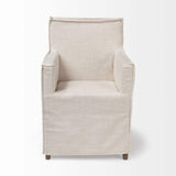 Cream And Brown Slipcovered Wood Dining Arm Chair - Homeroots - Flyclothing LLC