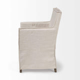 Cream And Brown Slipcovered Wood Dining Arm Chair - Homeroots - Flyclothing LLC