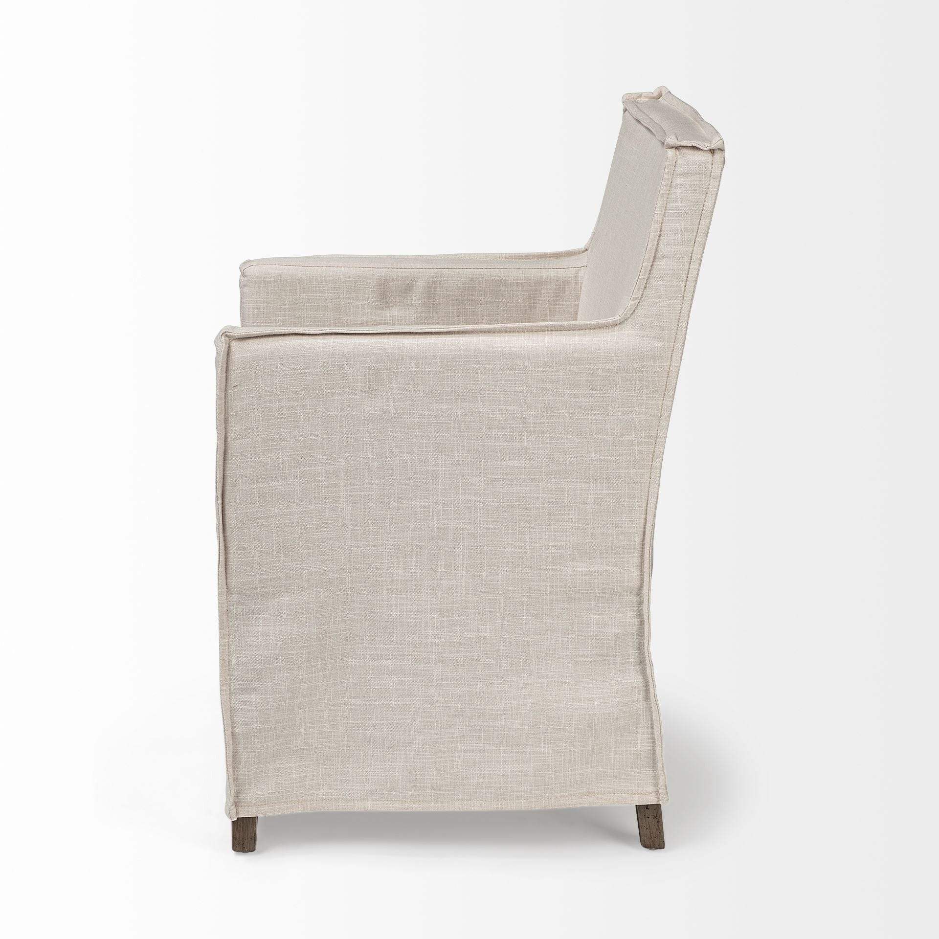 Cream And Brown Slipcovered Wood Dining Arm Chair - Homeroots - Flyclothing LLC