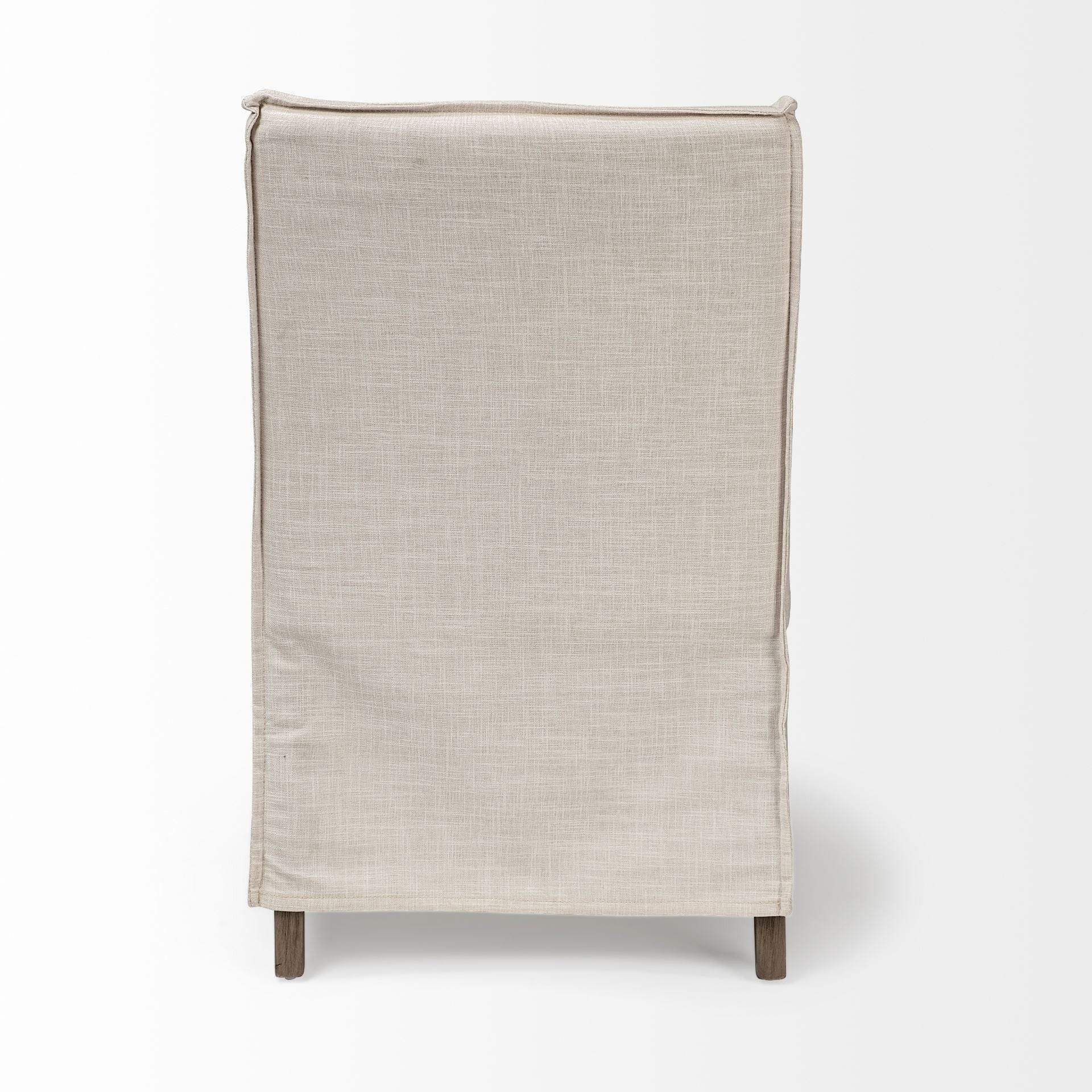 Cream And Brown Slipcovered Wood Dining Arm Chair - Homeroots - Flyclothing LLC