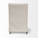 Cream And Brown Slipcovered Wood Dining Arm Chair - Homeroots