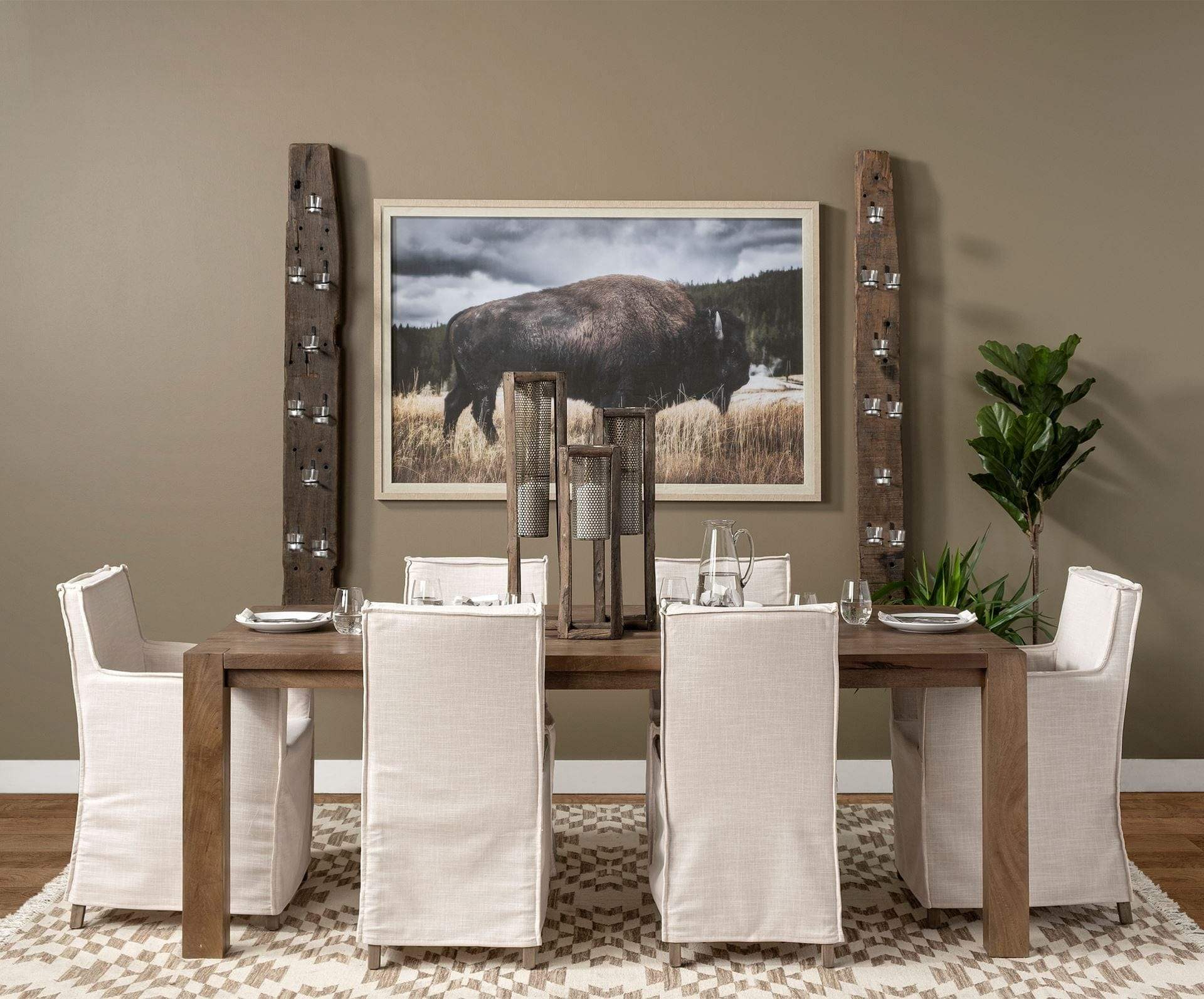 Cream And Brown Slipcovered Wood Dining Arm Chair - Homeroots - Flyclothing LLC