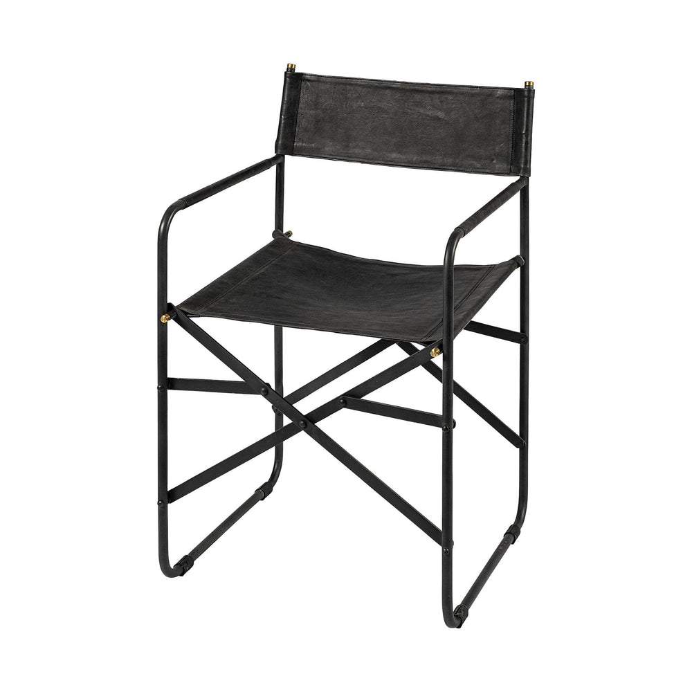 Black Leather Metal Open Back Dining Arm Chair - Homeroots