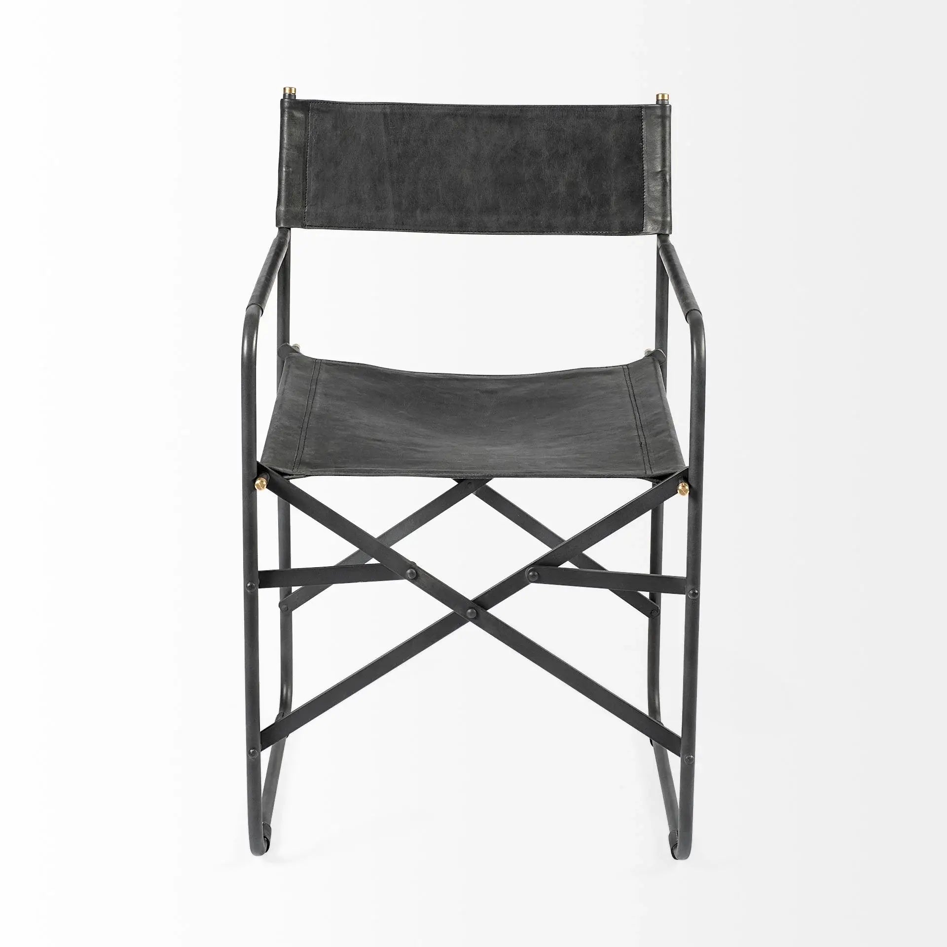 Black Leather Metal Open Back Dining Arm Chair - Homeroots - Flyclothing LLC