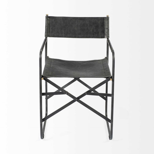 Black Leather Metal Open Back Dining Arm Chair - Homeroots - Flyclothing LLC